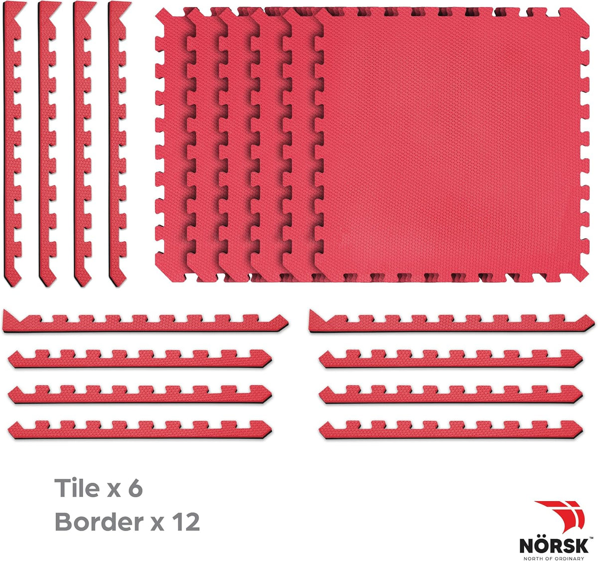 Norsk Dual-Sided Reversible 1/2" Foam Exercise Mats for Home Gym - Interlocking EVA Foam Tiles