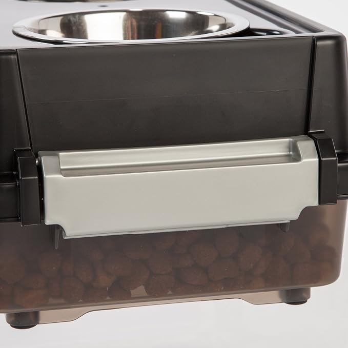 IRIS USA Elevated Dog Bowls 6" H, up to 5 lb Storage, Black, Made in USA | Comes with 4 Stainless Steel Bowls (16 oz), Elevated Feeder, Reduce Strain, Perfect for Camping & Outdoors