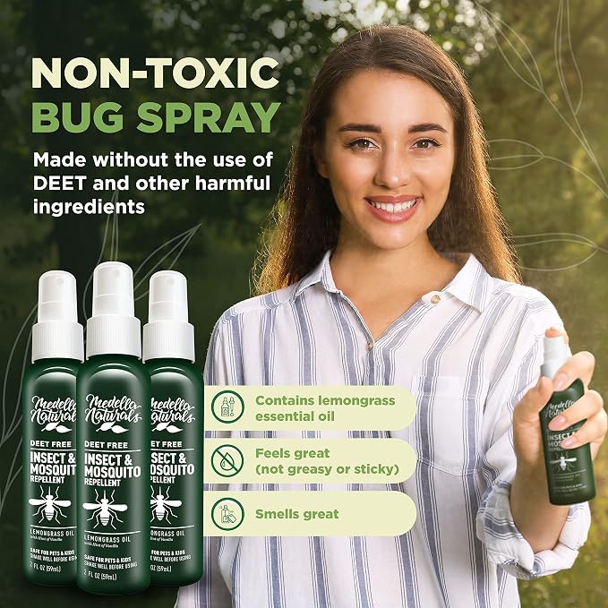 Deet-Free Insect & Mosquito Repellent – Nice Smelling, Pack of 3 (2 oz) | Insect Repellent with Lemongrass Oil Safe for Pets and Kids – Bug Spray Against Mosquitoes, Gnats, Black Flies, and No-See-um