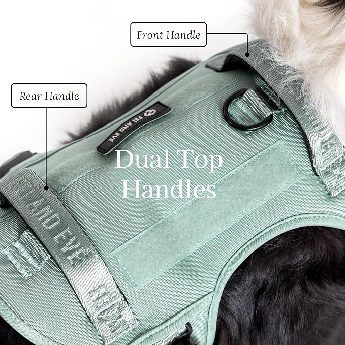 Fei & Eve Classic Dog Harness, MagEase Magnetic Buckle | 3-Point No-Pull Control, Dual Handle Support, 900D Nylon, Tactical Patch Panel, Heavy Duty, X-Large, Green