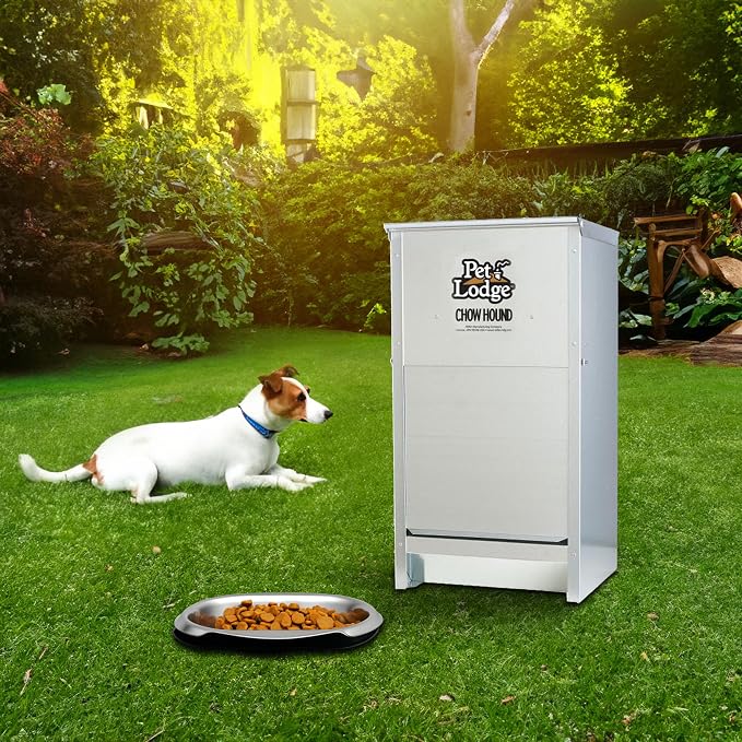 Little Giant Chow Hound Heavy Gauge, 25 Pound Capacity, Silver, Pack of 2 | Steel Indoor and Outdoor Dry Food Automatic Dog Feeder