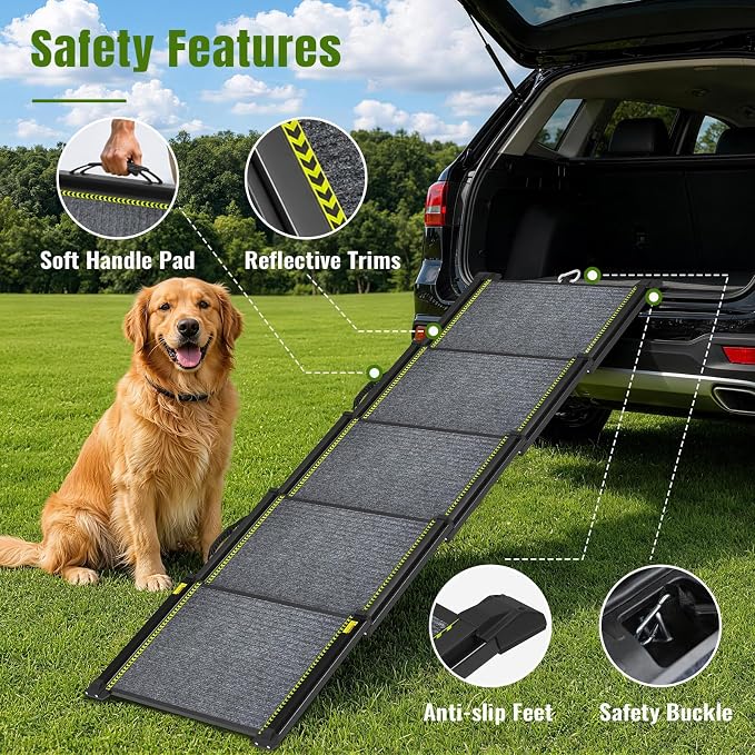 Dog Ramp for Car 73" Extra Long, Telescoping & Aluminum Dog Steps | 73" L x 17" W, Portable, Folding, for Large/Medium/Small Dogs, Aluminum Frame & Lightweight, Non-Slip Surface, Up to 250LBS