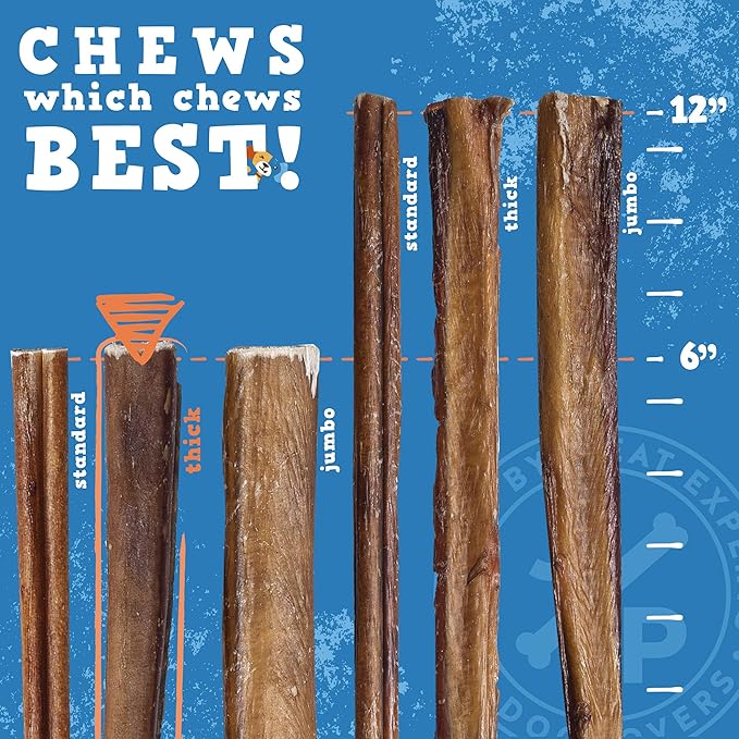 Jack&Pup 6 Inch Bully Sticks for Dogs (3 Pack) Extra Thick Dog Chews Long Lasting, Single Ingredient, 100% Beef Bully Sticks for Large Dogs and Medium Dogs
