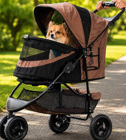 Pet Gear No-Zip Special Edition 3 Wheel Pet Stroller, Cocoa | Zipperless Entry, Easy One-Hand Fold, Removable Liner, Cup Holder, For Cats/Dogs