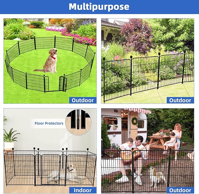 ADAVIN 32 in(H) Garden Fences and Borders,1 Gate+7 Panels Dog Fence Outdoor for Yard, Heavy Duty Iron Metal Animal Barrier Fence, Portable Fence, Flower Garden Fencing,Total 17.7 Ft(L), Black