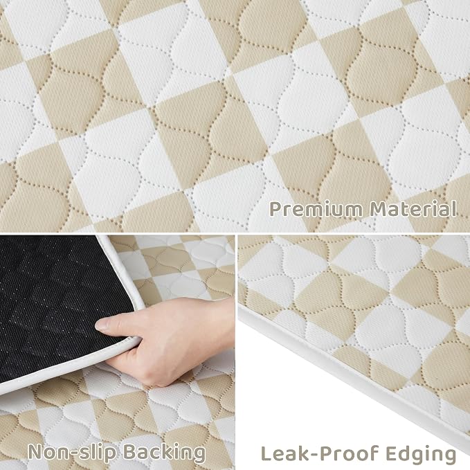 2 Pack Beige Checkered Washable Pee Pads for Dogs, Checkered Reusable Dog Pee Pads, for Puppy Playpen, Crate, Whelping Box, Potty Training, Cute Aesthetic Absorbency, Leak-Proof Non-Slip