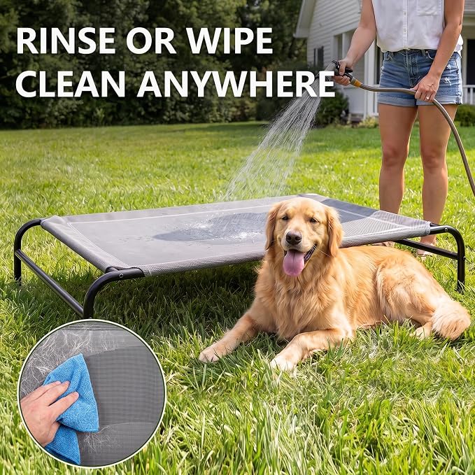 MICOOYO Outdoor Dog Bed, Elevated Dog Bed Raised Dogs Bed with Breathable & Washable Mesh, No-Slip Feet, Easy Clean, Chew Proof, Portable Dog Cot for Indoor & Outdoor Use, 35" x 25" x 8", Grey