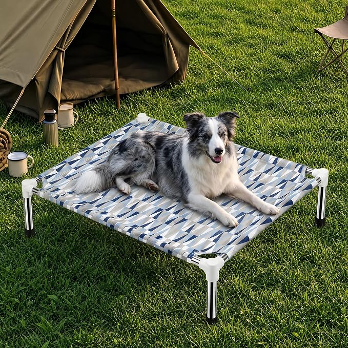 Raised Elevated Dog Bed, Lifted Cooling Stainless Steel Pet Dog Cot, Medium | Outdoor Dog Bed, Portable Dog Hammock for Patio Camping, Breathable, Off the Ground, No Slip Feet, 32"L x 26"W x 7"H