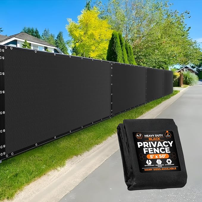 Xpose Safety Privacy Fence Screen 5’ x 50’ – Heavy Duty Black Mesh with 90% Visibility Block, UV Protection – Includes Cable Ties – for Garden, Yard, Nursery, Kennel, Dog Run, Greenhouse