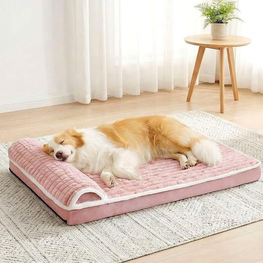 Orthopedic Medium Dog Bed Pillow Pet Sofa Bed 30''X20'' Pink | Egg-Crate Foam Pet Couch Medium Size Dog, Waterproof Removable Washable Cover,Furry Puppy Crate Mat With Nonskid Bottom