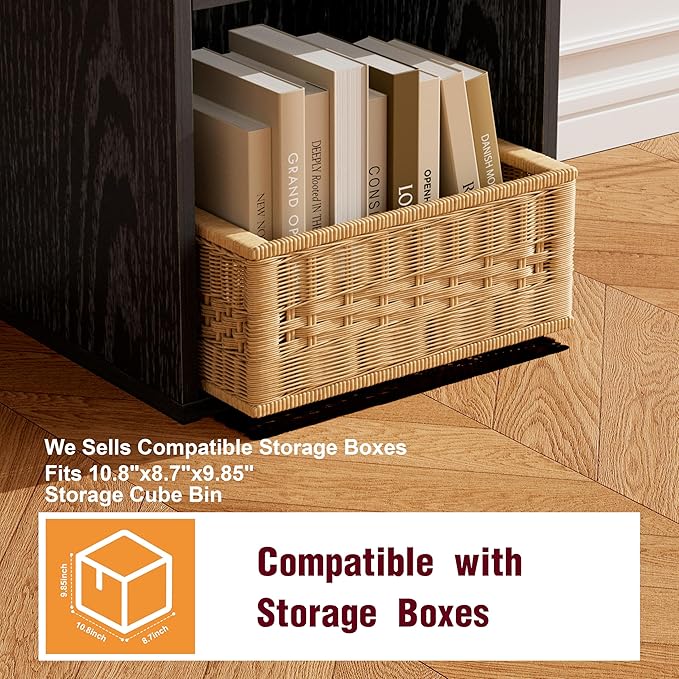 Book Shelf, Wooden Cube Storage Organizer with 11" Open Cubes, Stackable Modular Bookcase for Room Divider Storage, 2 Tier Bookshelf for Living Room, Bedroom, Office (Black, 6-Cube)