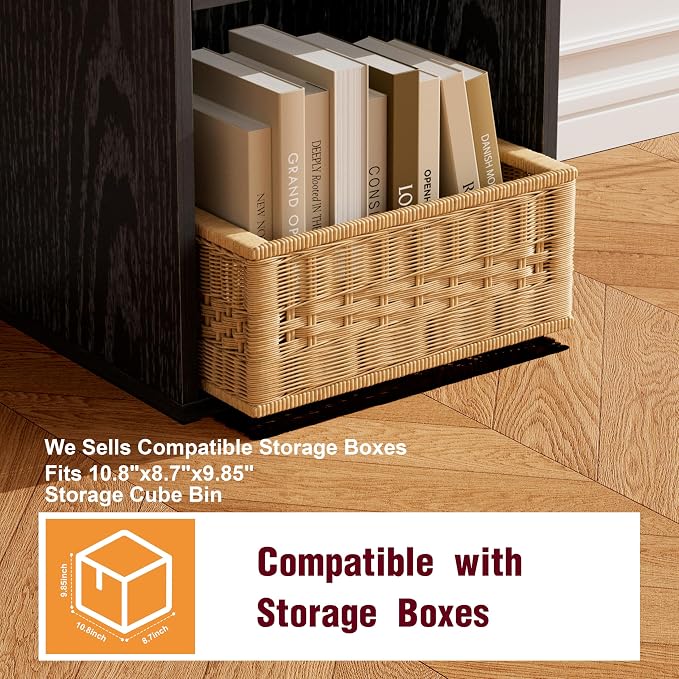 Book Shelf, Wooden Cube Storage Organizer with 11" Open Cubes, Stackable Modular Bookcase for Room Divider Storage, 3 Tier Bookshelf for Living Room, Bedroom, Office (Black, 3-Cube)