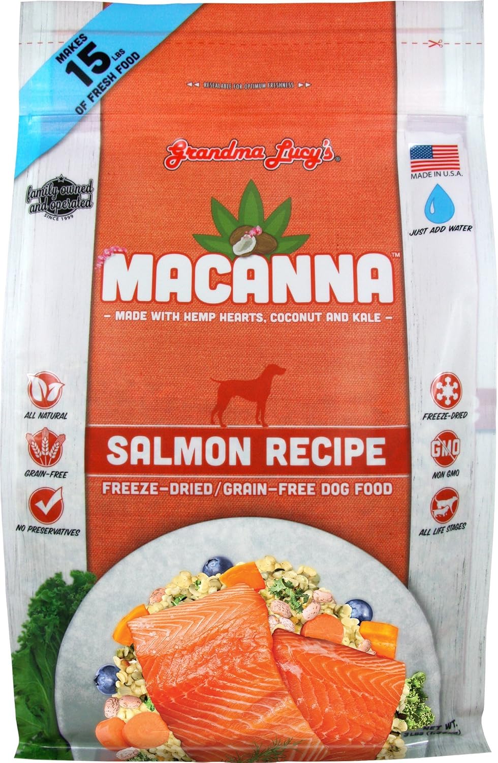 Grandma Lucy's Macanna Dog Food, Grain Free and Freeze-Dried - Salmon Recipe, 3Lb Bag