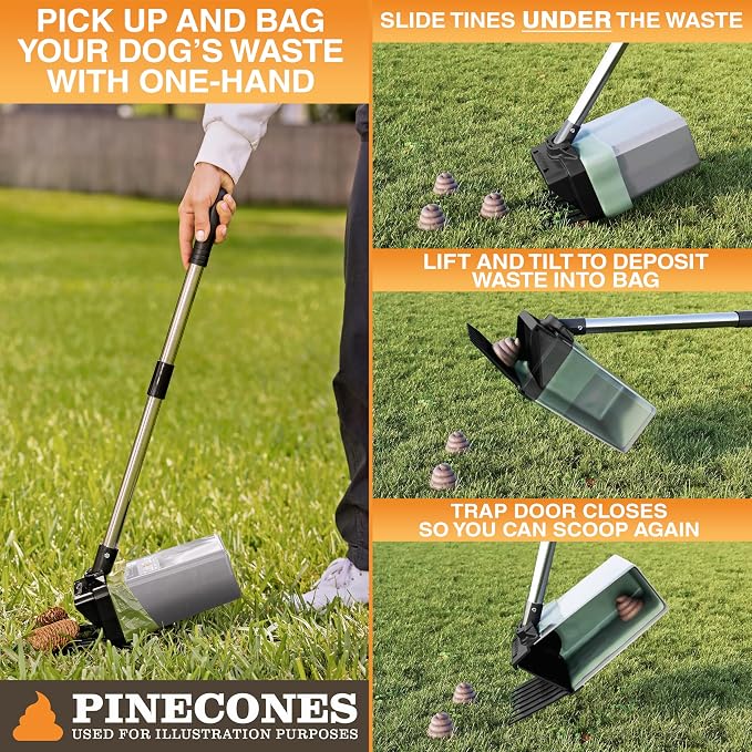 Neater Pet Brands Lift N’ Bag 2.0 Dog Pooper Scooper with Bag Attachment & 22" Pole for Small to Large Dogs, New & Improved Design, 195 Refill Bags, Heavy Duty Dog Poop Scooper for Yard, One-Hand Use