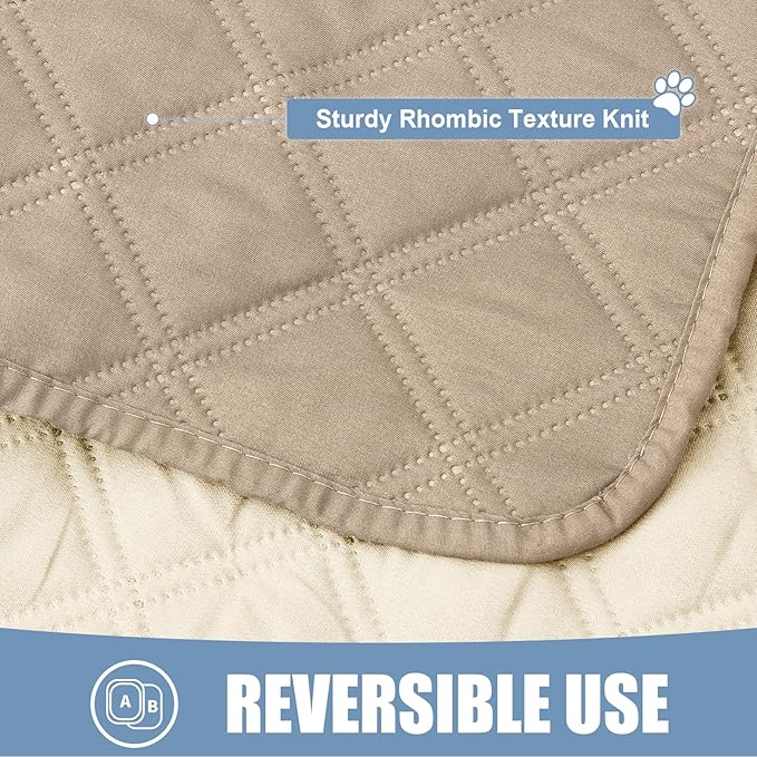 Smiry Waterproof Dog Bed Cover Pet Blanket, Soft Washable Dog Blanket for Furniture Bed Couch Sofa Reversible, Checkered (82"x120", Taupe/Beige)