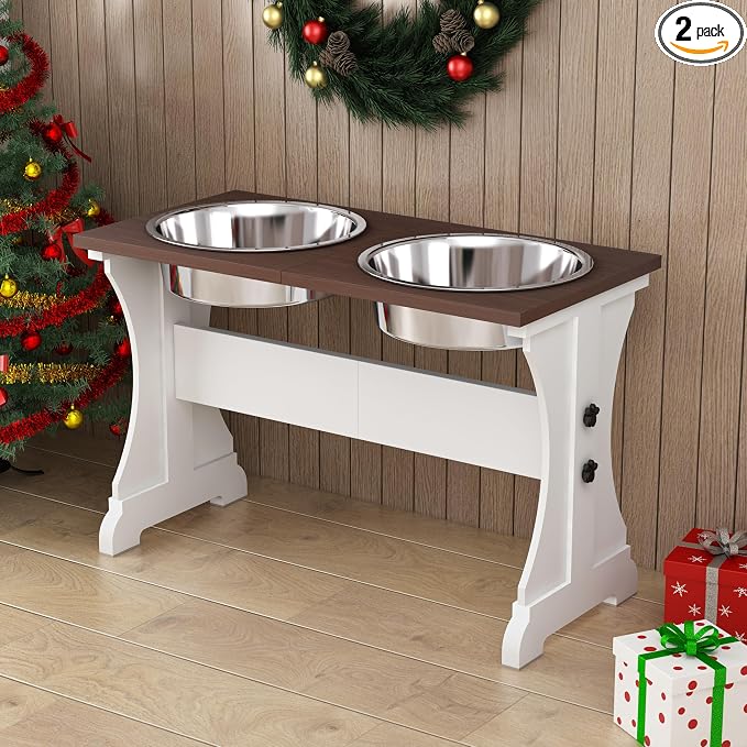 Piskyet Elevated Dog Bowls,Dog Bowl Stand, 12Cups15.7 H_90oz Bowl-Farmhouse | Farmhouse Dog Bowls Stand, Raised Dog Bowl with 2 Stainless Steel Wooden Dogs Bowls for Large Size Dogs