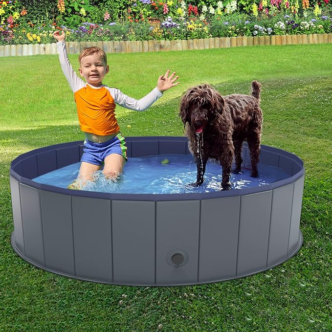 Niubya Foldable Dog Pool, Collapsible Hard Plastic Dog Swimming Pool, Portable Bath Tub for Pets Dogs and Cats, Pet Wading Pool for Indoor and Outdoor, 48 x 12 Inches