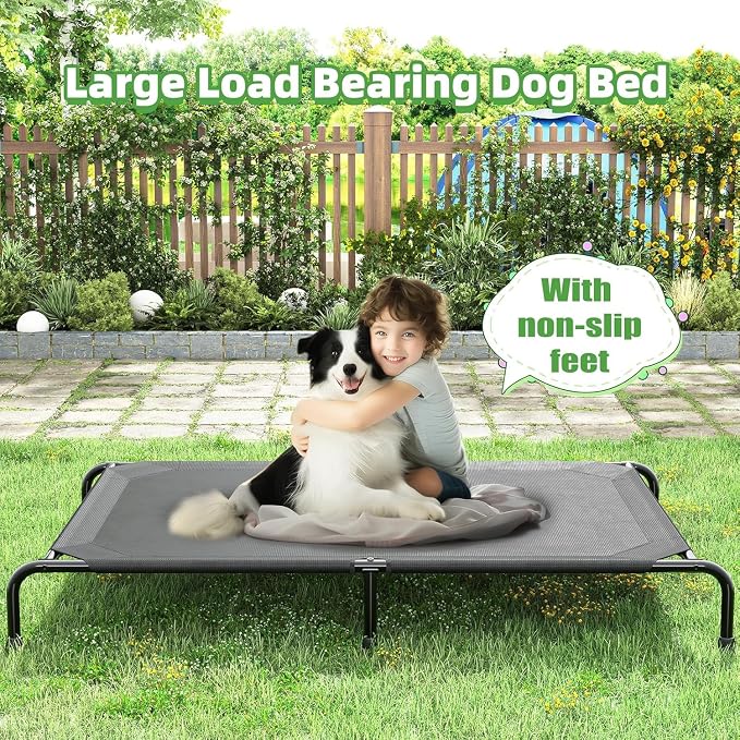 Simple Trending Outdoor Elevated Dog Bed, Cooling Raised Dog Cots, Black | Pet Bed for Extra Large Dogs, Waterproof Cover, Breathable Mesh, Non-Slip Feet, Indoor or Outdoor Use, 60.25" x 37.25"