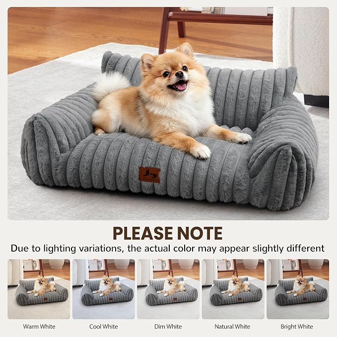 Cat Couch for Pets, Cute Small Dog Couch Bed with Cozy Soft Faux Rabbit Fur for Small Dogs, Fuzzy Dog Couch for Indoor Cats, Supportive Pet Sofa with Removable Washable Cover, Light Gray, 30"