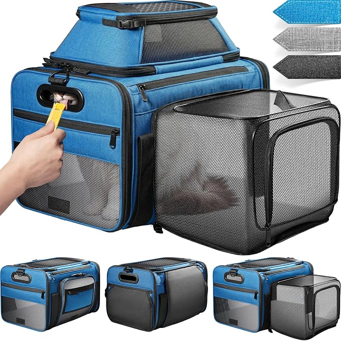 Top and Side Expandable Pet Carrier with Treat & Pet Window,18x13x9.5 Inch Southwest Frontier Airline Approved,Soft-Sided Dog Carrier for Small Dogs and Cats,Travel Cat Carrier with Self-Locking