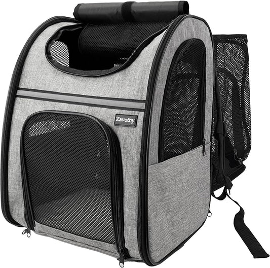 Zavothy Cat Backpack Carrier – Expandable Airline Approved Pet Travel Bag for Cats & Small Dogs, Breathable Mesh Pet Carrier Backpack with Padded Base (Grey)