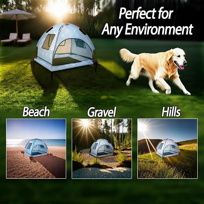 Elevated Covered Dog Bed - 36" x 36" x 30" - Dog Shade Canopy Lounger for Small & Large Dogs (Up to 110 lbs) - Portable & Durable - Cooling, UV & Water Resistant with Mesh Windows - Pastel Blue