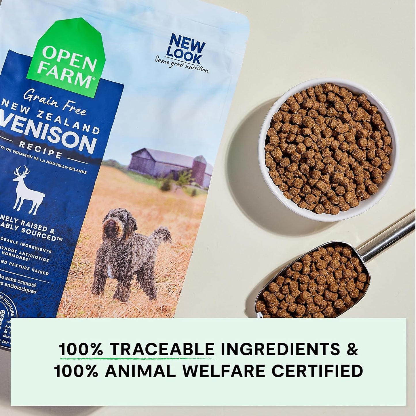 Open Farm, Grain-Free Dry Dog Food, Complete & Balanced Kibble, Sustainably & Ethically Sourced Ingredients, Non-GMO Veggies & Superfoods Support Overall Health, New Zealand Venison Recipe, 22lb Bag