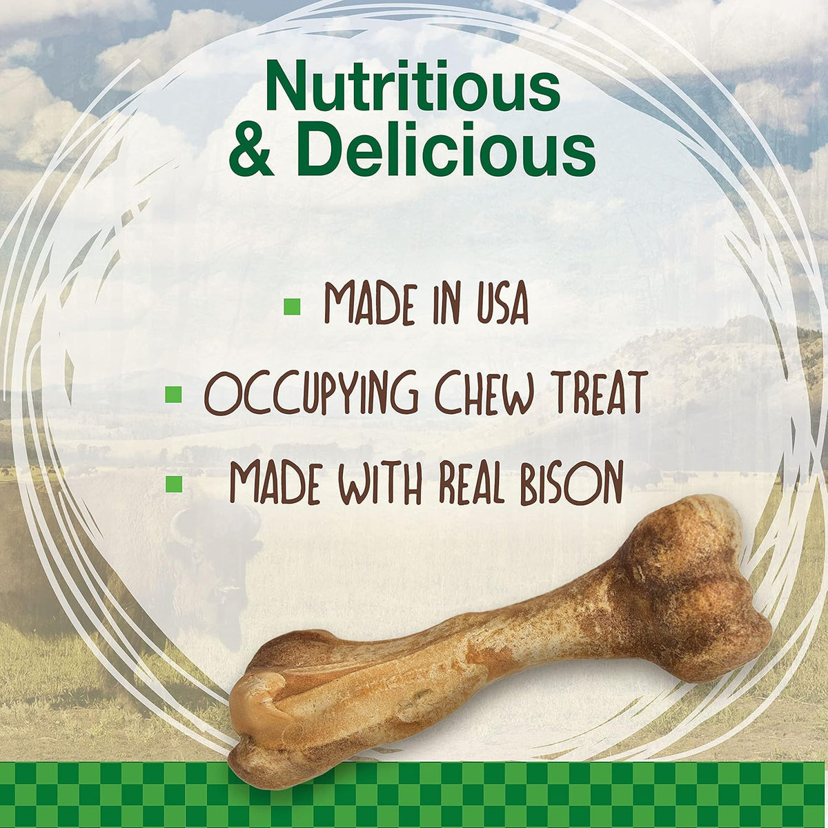 Nylabone Healthy Edibles WILD Natural Longer-Lasting Chew Treats, Bison Flavor, Large Dogs Up to 50 lbs - Made in USA (1 Count)