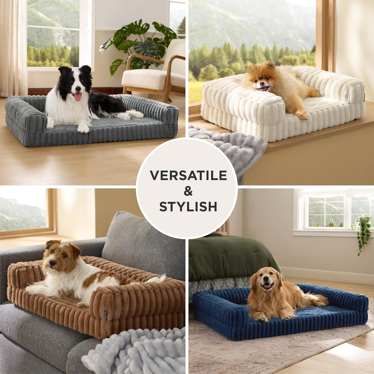 Bedsure Orthopedic Dog Beds for Extra Large Dogs, Waterproof Memory Foam XL Pet Bed with Sides, Non-Slip and Egg-Crate Foam Big Dog Couch Sofa with Washable Removable Corduroy Cover, Blue