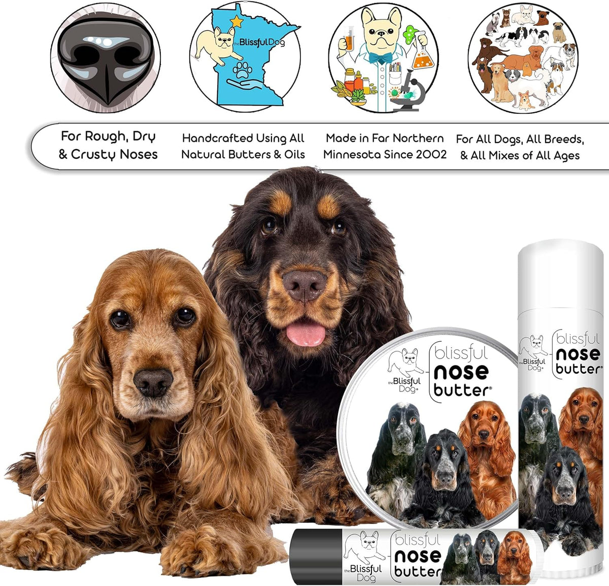 The Blissful Dog English Cocker Spaniel Unscented Nose Butter - Dog Nose Butter, 0.50 Ounce