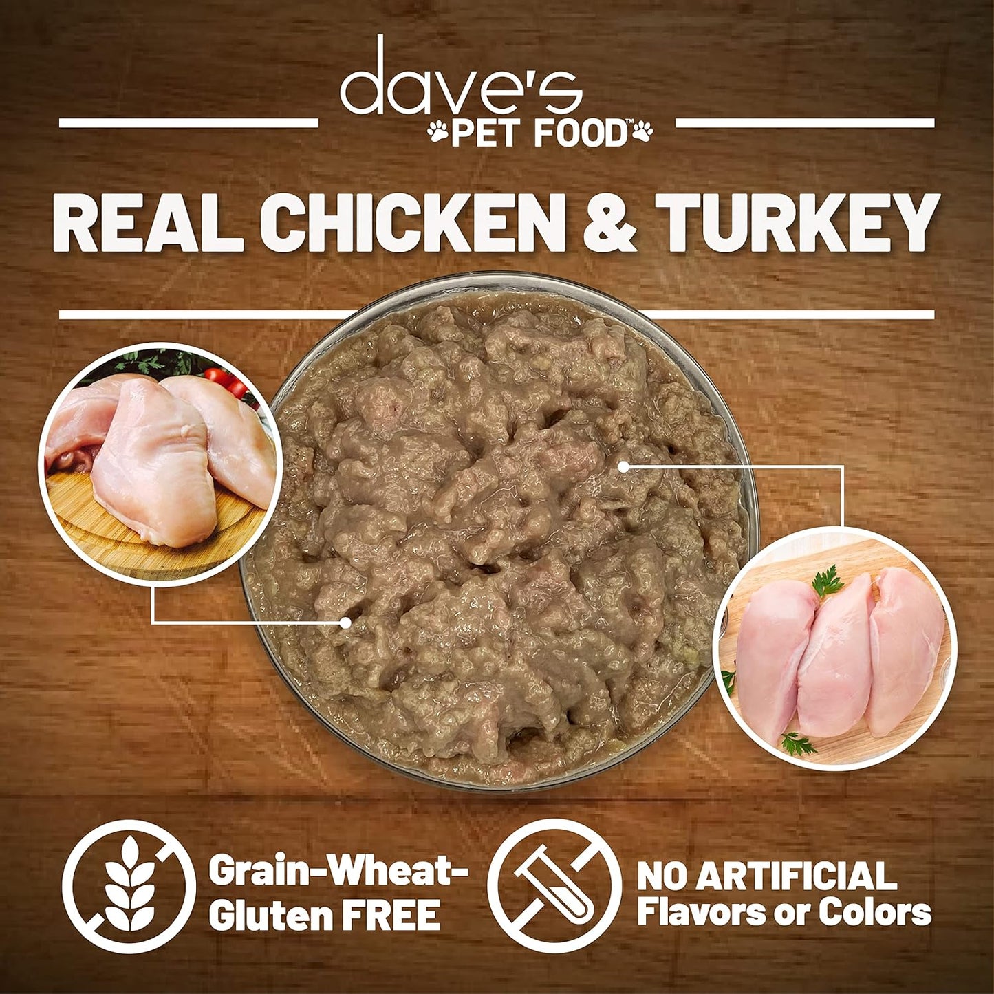 Dave's Pet Food Grain Free Wet Cat Food (Chicken & Turkey Saucey Pate), Naturally Healthy Canned Cat Food, Added Vitamins & Minerals, Wheat Free, 5.5 oz (24 Pack)