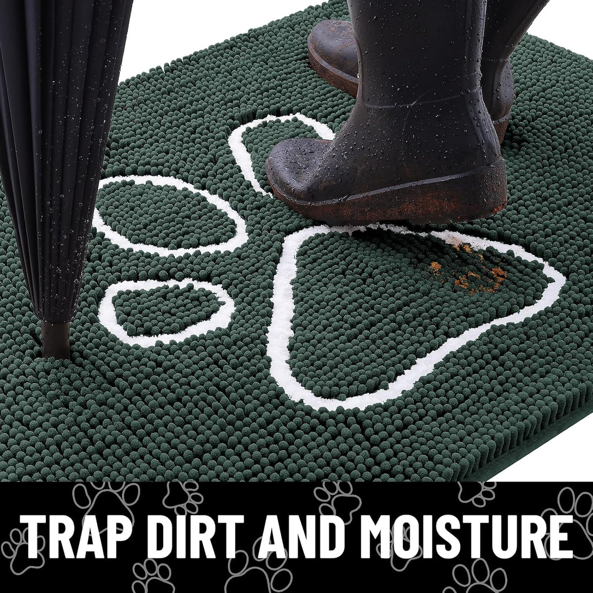 Smiry Dog Door Mat for Muddy Paws, Absorbent Dirt Trapper Non Slip Quick Dry Washable Chenille Mat for Mud Dogs, Entry Rug for Indoor and Outdoor (70x24 Inches, Green)