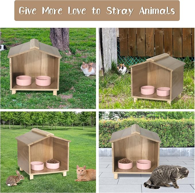 Outdoor Cat Feeder & Shelter - Waterproof Cat House for Outdoor Feeding Station, Perfect for Feral Cats, Birds, Rabbits, Cats & Dogs