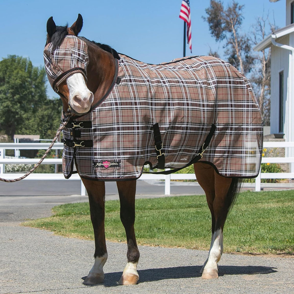 Kensington Fly Mask Web Trim — Protects Horses Face and Eyes From sun While Allowing Full Visibility — Ears and Forelock Able to Come Through the Mask, Medium, Deluxe Black
