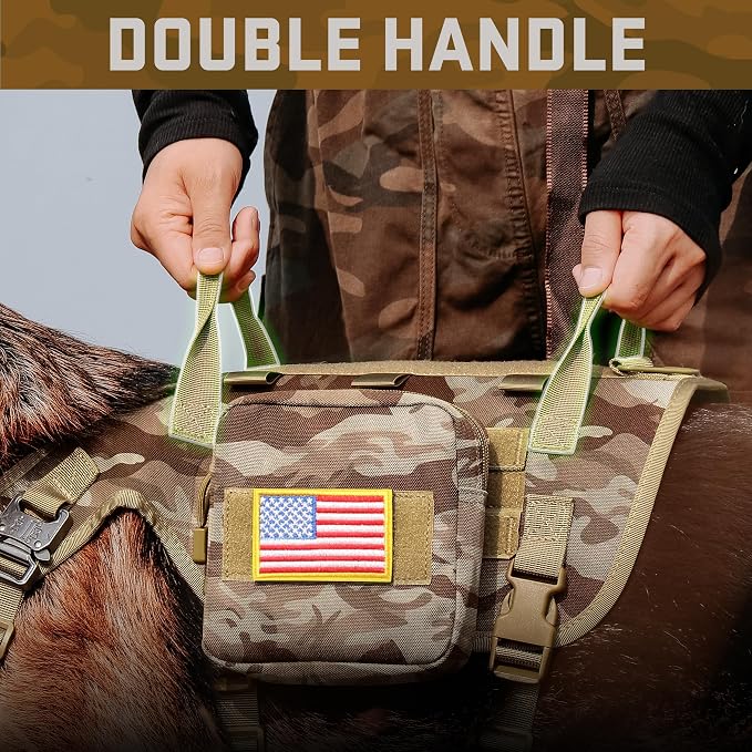 Forestpaw Tactical Dog Harness Collar Bungee Leash Set,M,Camo Brown | Adjustable Fits 22-35" Chest,30-80 lbs,No Pull Control Military Style,Quick Release Buckle,Walking Training for Medium Dogs