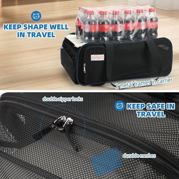 pidipiti 18x14x8 TSA Approved,top and Side Expandable pet Carrier for Extra-Small Dog Under 6 lbs,or Medium cat Under 10 lbs,for Airlines only Have 8'' Height Space underseat