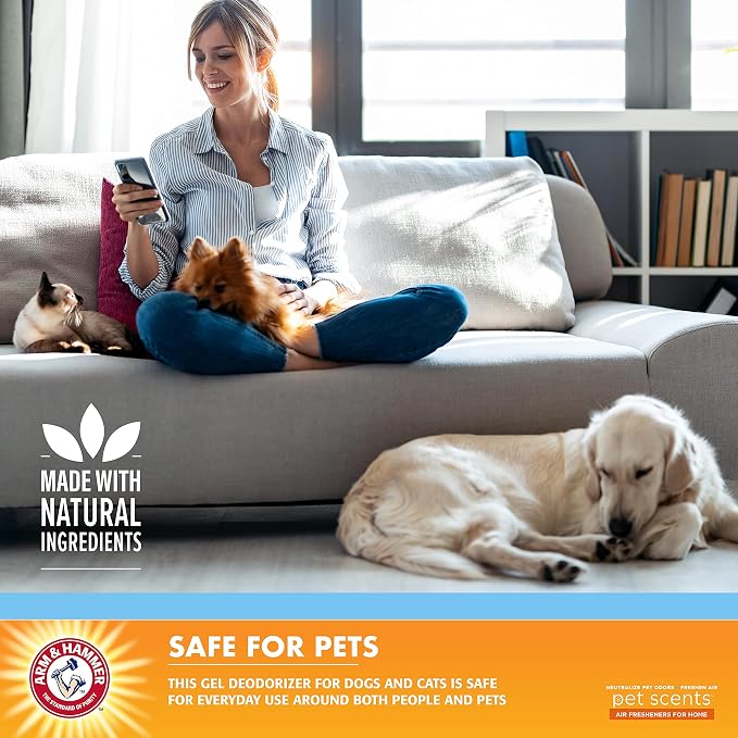 Arm & Hammer Pet Scents Gel Odor Eliminator, Baking Soda Deodorizer for Pet Rooms, Litter Box Areas, and Indoor Spaces, Long-Lasting Solid Gel Format, Fresh Breeze Scent, 15 Oz