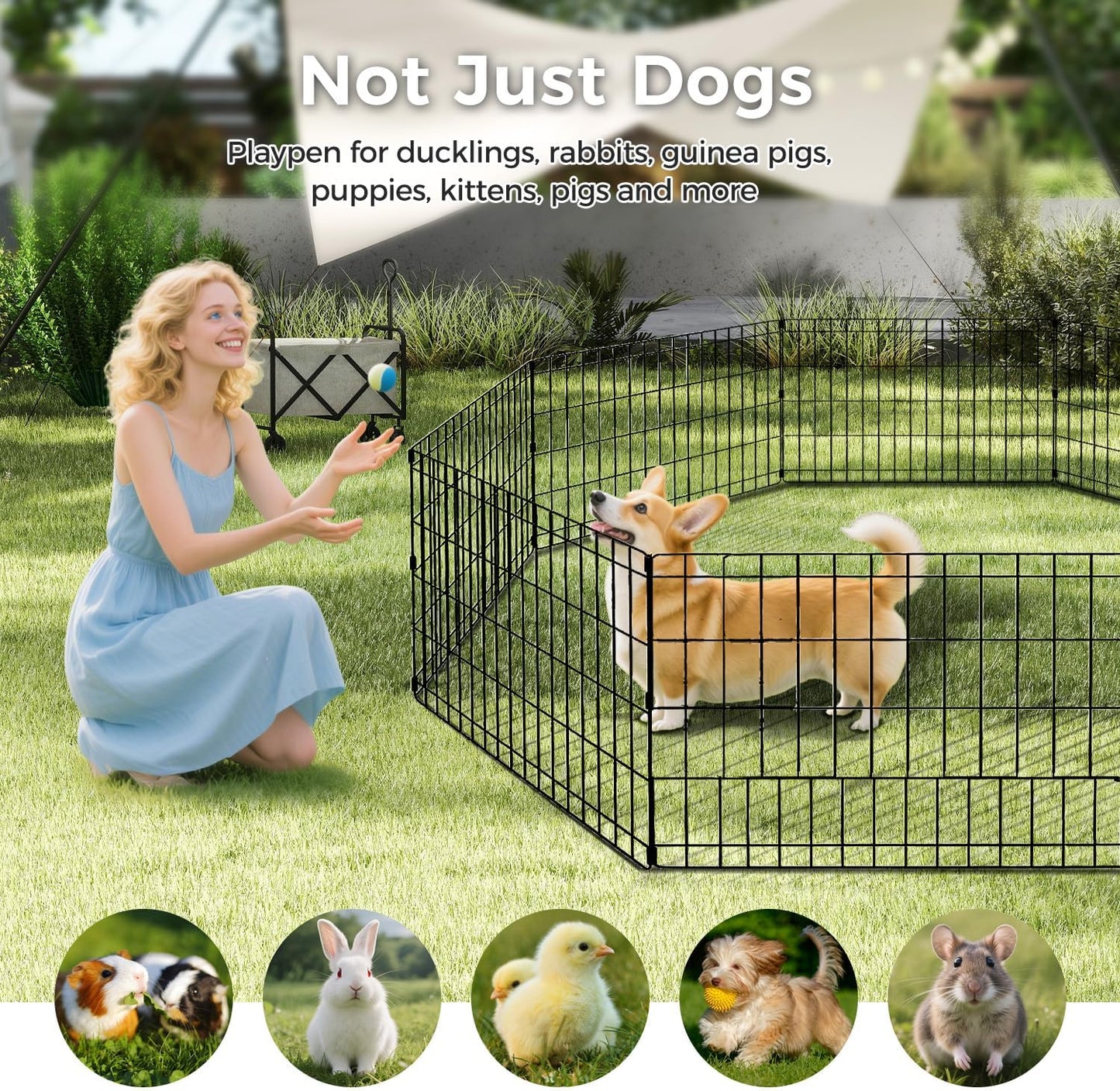 Foldable Dog Playpen 30" Height 8 Panels Metal Exercise Pen No Door - Indoor/Outdoor Puppy Playpen for Small Dogs, Portable Pet Fence for Yard Garden Camping, Black