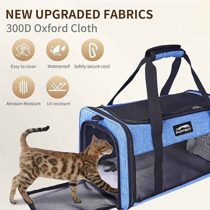 Pet Carrier Airline Approved, Soft Sided Cat Carrier for Small Pets up to 13 lbs, TSA Approved Dog Travel Bag, Portable Soft Sided Pet Carrier for Kittens and Puppies (Blue, Travel Litter Box)