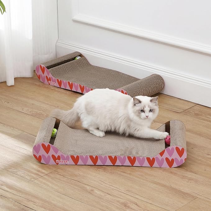 Rini 23.75" Modern Corrugated Cardboard Lounge Bed with Built-in Bell Toys and Catnip, Ergonomic Curved Sofa Scratcher for Indoor Cats, Mint/Green CSR1003E