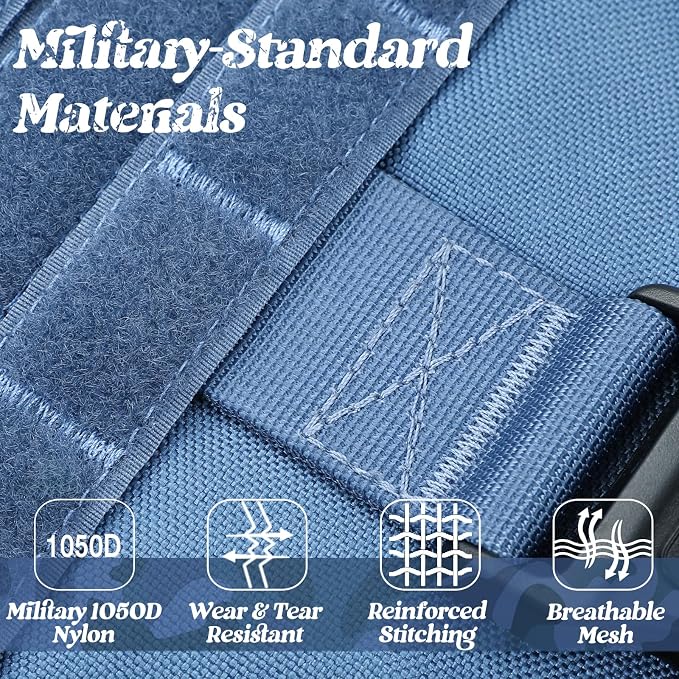 rabbitgoo Tactical Dog Harness for Medium, Heavy Duty Military No Pull Vest | Sturdy Metal Buckles, 5 Adjustments, Molle System, Powerful Pullers for Training, Hunting, Outdoor, Blue, Medium
