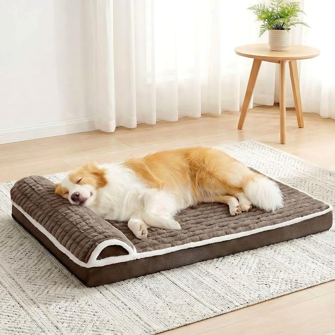 Orthopedic Medium Dog Bed Pillow Pet Sofa Bed 30''X20'' Taupe | Egg-Crate Foam Pet Couch Medium Size Dog, Waterproof Removable Washable Cover,Furry Puppy Crate Mat With Nonskid Bottom