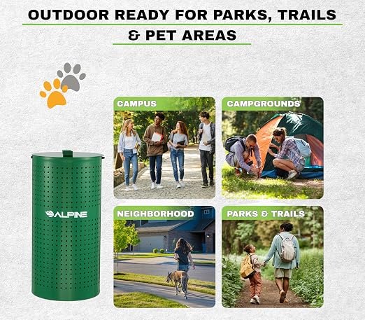 Alpine Dog Waste Station Outdoor 13.5 Gallon Commercial Pet Poop Trash Can | Weather Resistant Steel, Floor, Wall or Pole Mounted, for Dog Parks, HOA, Public Areas & Trails, Green