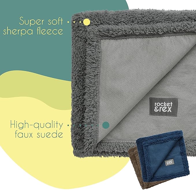 rocket & rex Extra Large Waterproof Dog Blanket, Blue, Washable Waterproof Pet Blanket Protects Beds, Couches & Other Furniture, Premium Fleece Fabric with Reversible Faux Suede, 56" x 73" (Pack of 1)