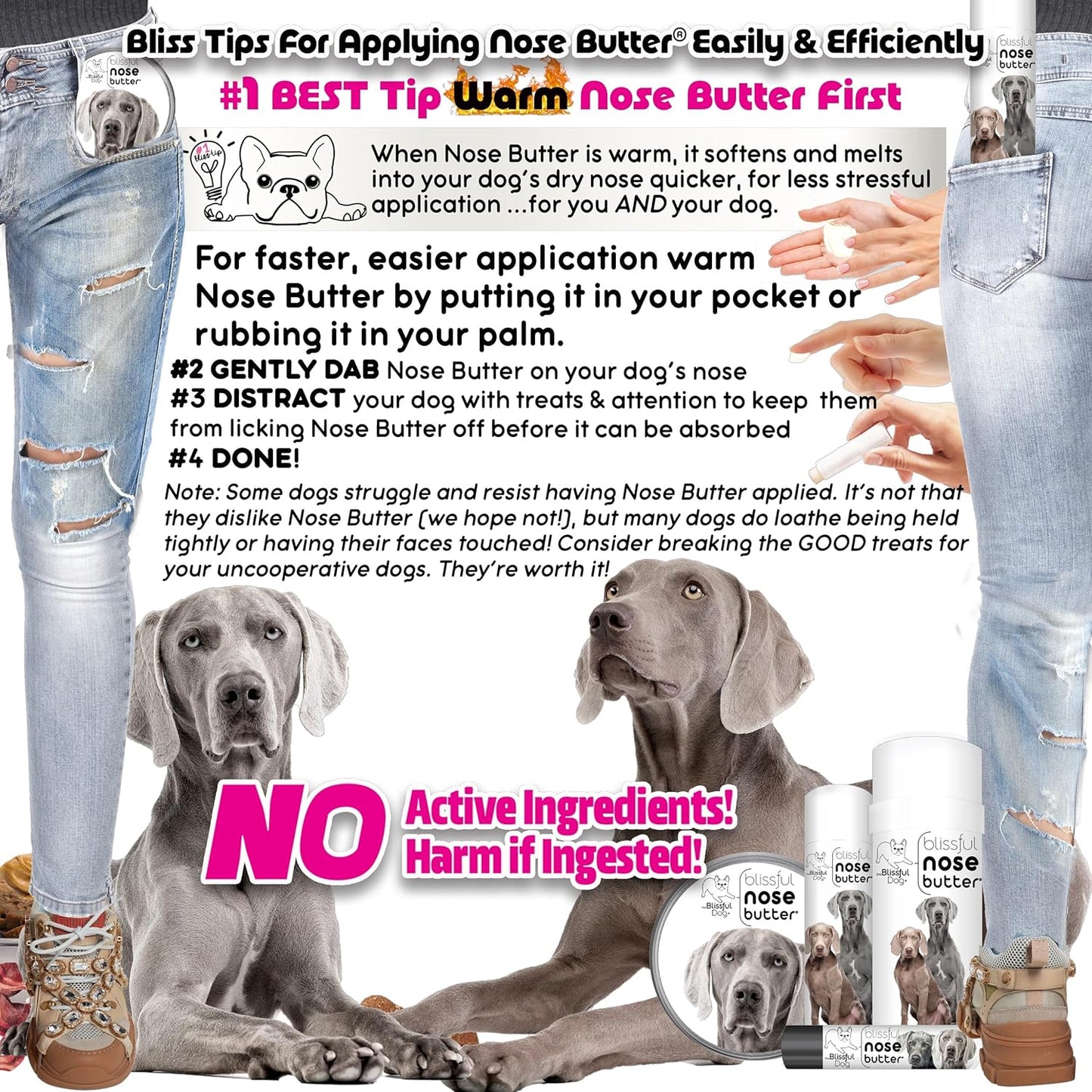 The Blissful Dog Weimaraner Nose Butter for Dry, Cracked Skin, Lick-Safe Dog Nose Balm with Moisturizing Shea Butter, Almond, Olive, and Essential Oils, Pet Supplies, Uncented, 8 oz.