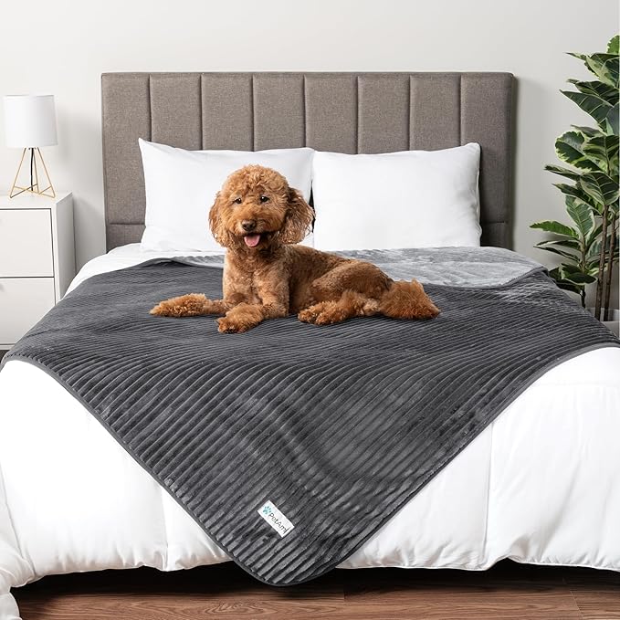 PetAmi Waterproof Dog Blanket, Leakproof Pet Blanket for Small Medium Large Dog, Reversible Furniture Bed Sofa Couch Cover Protector, Soft Striped Pet Throw for Indoor Cat, 40x60 in, Grey Light Gray