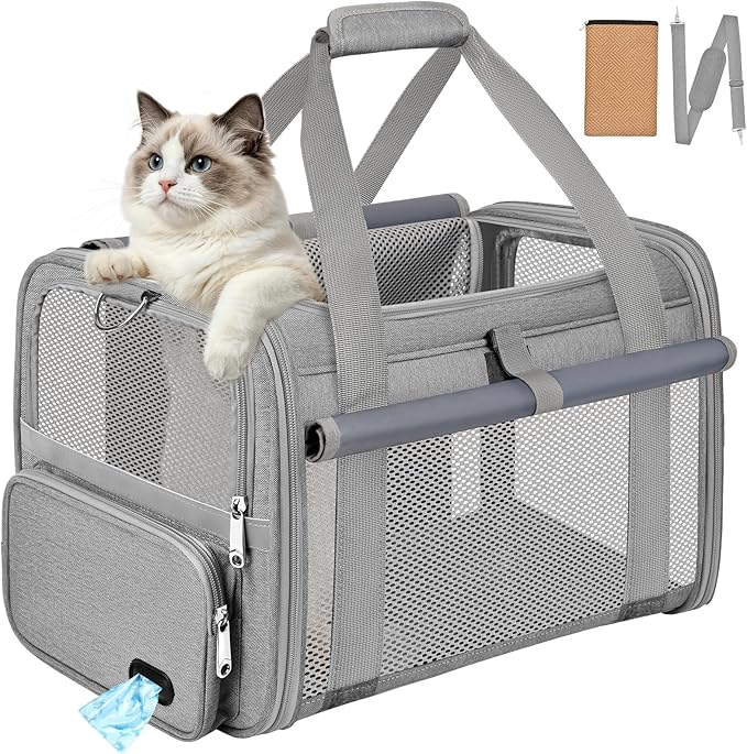 Soft Cat Carrier for Pets Up to 20 Lbs, Collapsible Cat Carrier Bag with Privacy Curtains, Airline Approved Small Pet Carrier for Small Medium Cats Dogs Puppy, Washable Soft Pet Travel Bag Dog Carrier