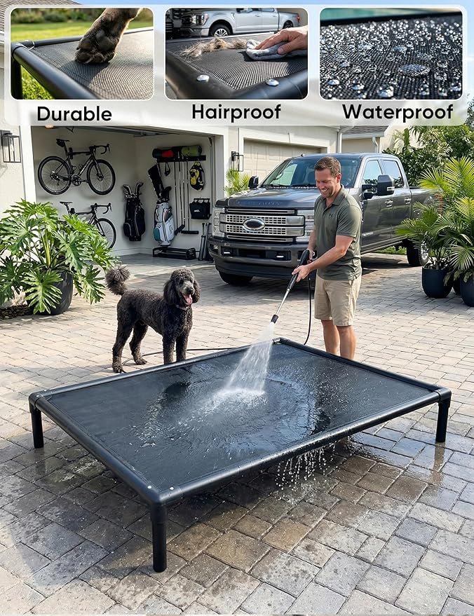 Elevated Dog Bed Waterproof Outdoor, Portable Raised Dog Bed, Dog Bed Off the Floor, Chew-Proof Dog Bed Easy Clean Indoor or Outdoor Use，XX-Large, 56 * 37.5 * 9in, Grey
