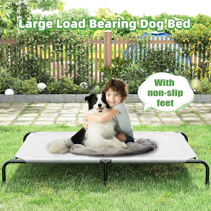 Simple Trending Outdoor Elevated Dog Bed, Cooling Raised Dog Cots, Grey | Pet Bed for Extra Large Dogs, Waterproof Cover, Breathable Mesh, Non-Slip Feet, Indoor or Outdoor Use, 60.25" x 37.25"
