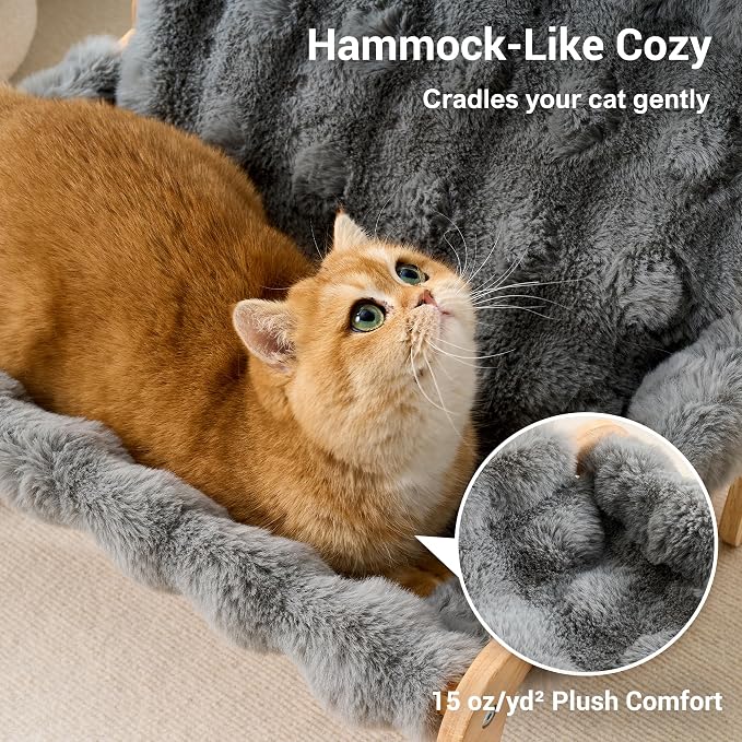 Solid Wood Cat Couch Bed for Indoor Cats, Modern Cat Sofa with Ultra-Soft Plush Surface Washable, Reclined Backrest, Elevated Plush Cat Lounge for Small to Adult Cats, Frost Gray